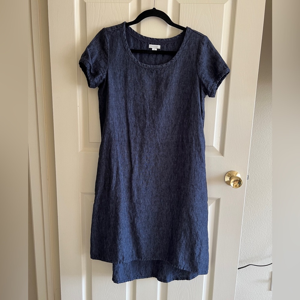 Garnet Hill, high low linen dress, black, size 4